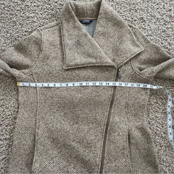 Lands End Motto Knit Fleece Oatmeal Tweed Asymmetrical Zip Jacket Blazer Coat - Picture 14 of 16